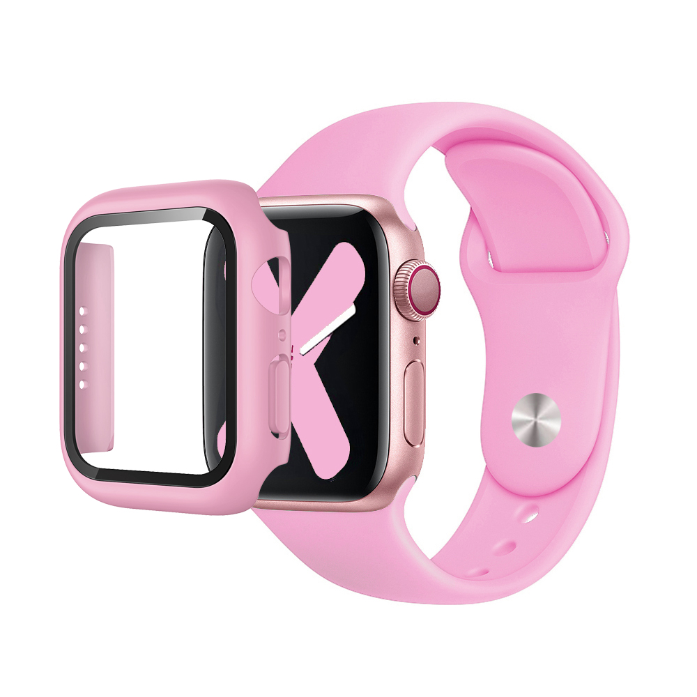 Premium Silicone Band & Bumper w/Tempered Glass iWatch 41mm - Pink