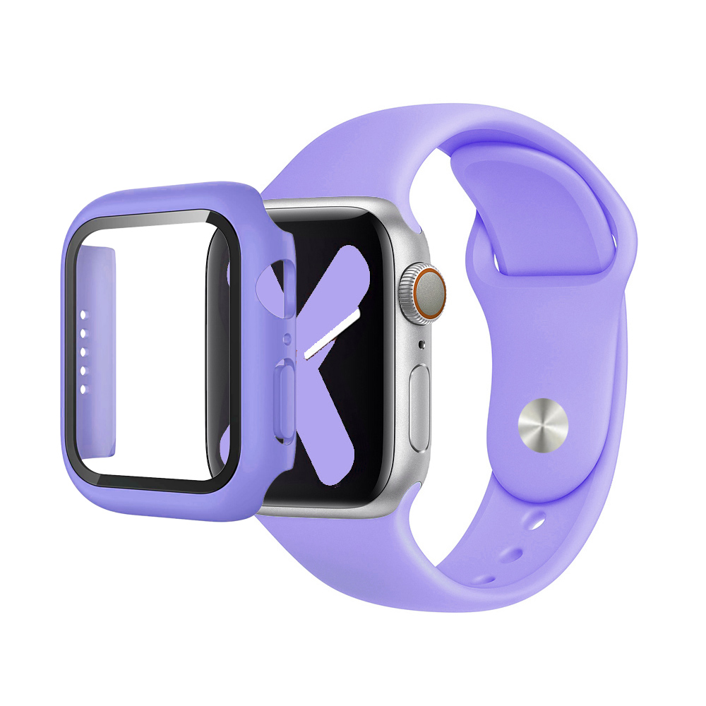 Premium Silicone Band & Bumper w/Tempered Glass iWatch 41mm - Purple