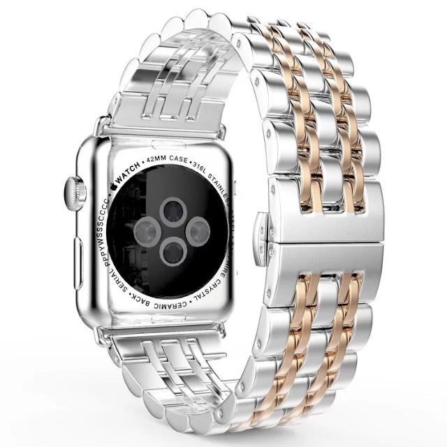 Seven beads Stainless Steel iWatch Band 42/44/45mm - Silver / Rose Gold