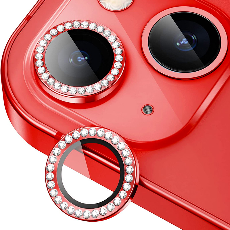 Diamond Camera Lens w/HD Tempered Glass  for iPhone 14 / 14 Plus (Red)