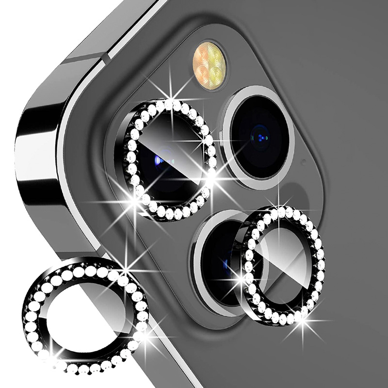 [TG-I13PM-DCL-GRP] Diamond Camera Lens w/HD Tempered Glass  for iPhone 13 Pro / 13 Pro Max (Graphite) (1 Pc)