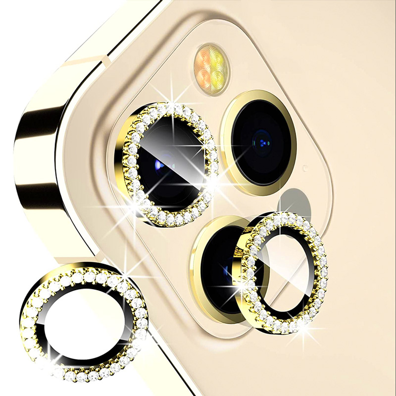 [TG-I13PM-DCL-GO] Diamond Camera Lens w/HD Tempered Glass  for iPhone 13 Pro / 13 Pro Max (Gold) (1 Pc)