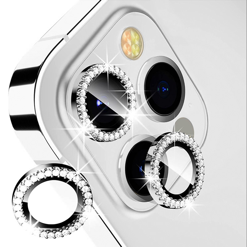 [TG-I13PM-DCL-SLV] Diamond Camera Lens w/HD Tempered Glass  for iPhone 13 Pro / 13 Pro Max (Silver) (1 Pc)