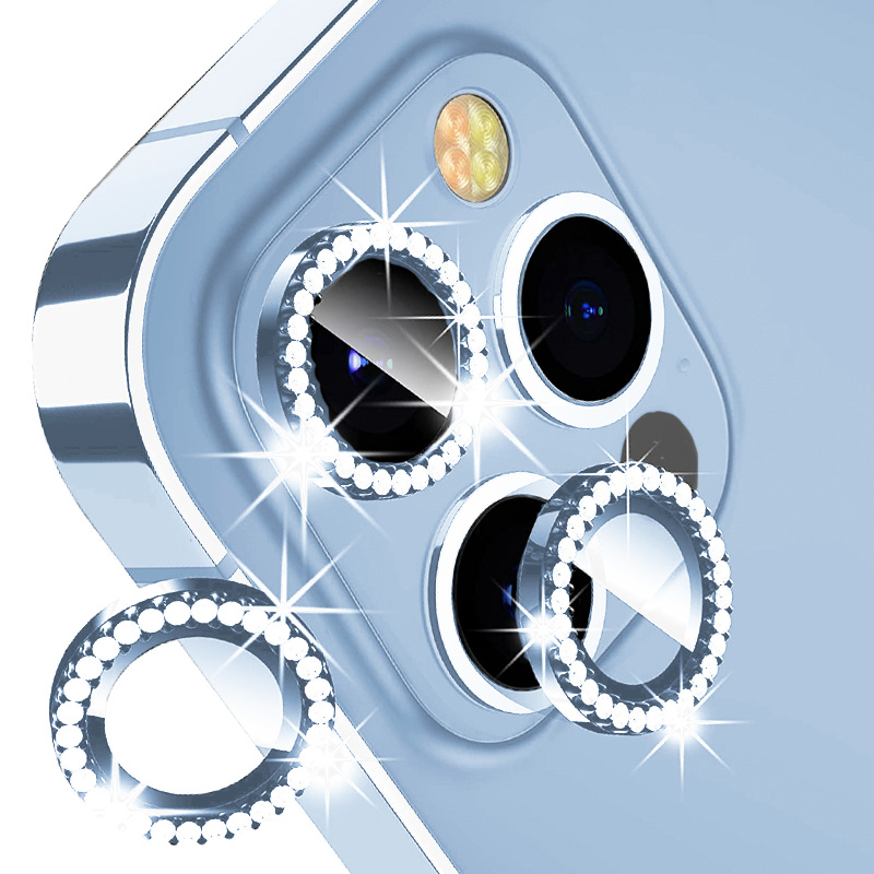 [TG-I13PM-DCL-BL] Diamond Camera Lens w/HD Tempered Glass  for iPhone 13 Pro / 13 Pro Max (Sierra Blue) (1 Pc)