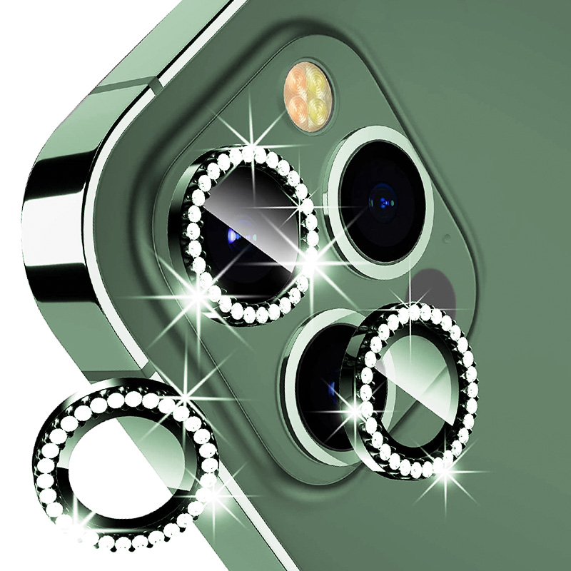 [TG-I13PM-DCL-GR] Diamond Camera Lens w/HD Tempered Glass  for iPhone 13 Pro / 13 Pro Max (Alphine Green) (1 Pc)
