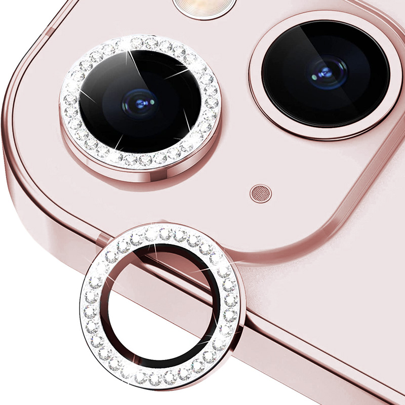 Diamond Camera Lens w/HD Tempered Glass  for iPhone 13 / 13 Mini (Pink) (1 Pc)