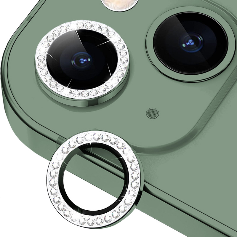 Diamond Camera Lens w/HD Tempered Glass  for iPhone 13 / 13 Mini (Green)