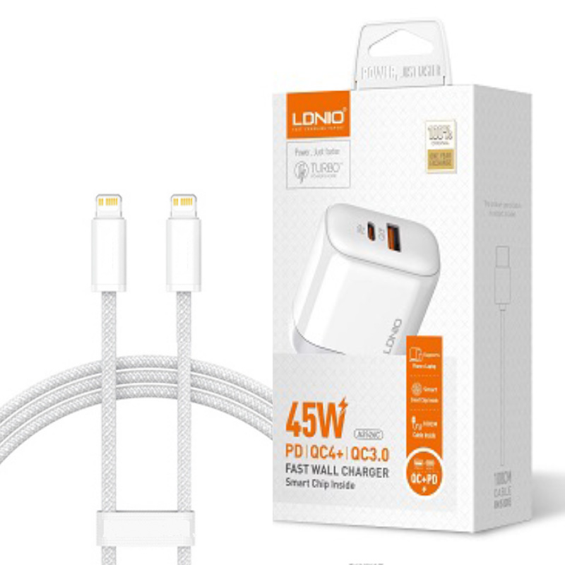 LDNIO A2526C 45W High Power Fast Wall Charger Support PD / QC4+ / QC3.0 / PPS / AFC / FCP / SCP Fast Charging US / USB-C to USB-C (White)