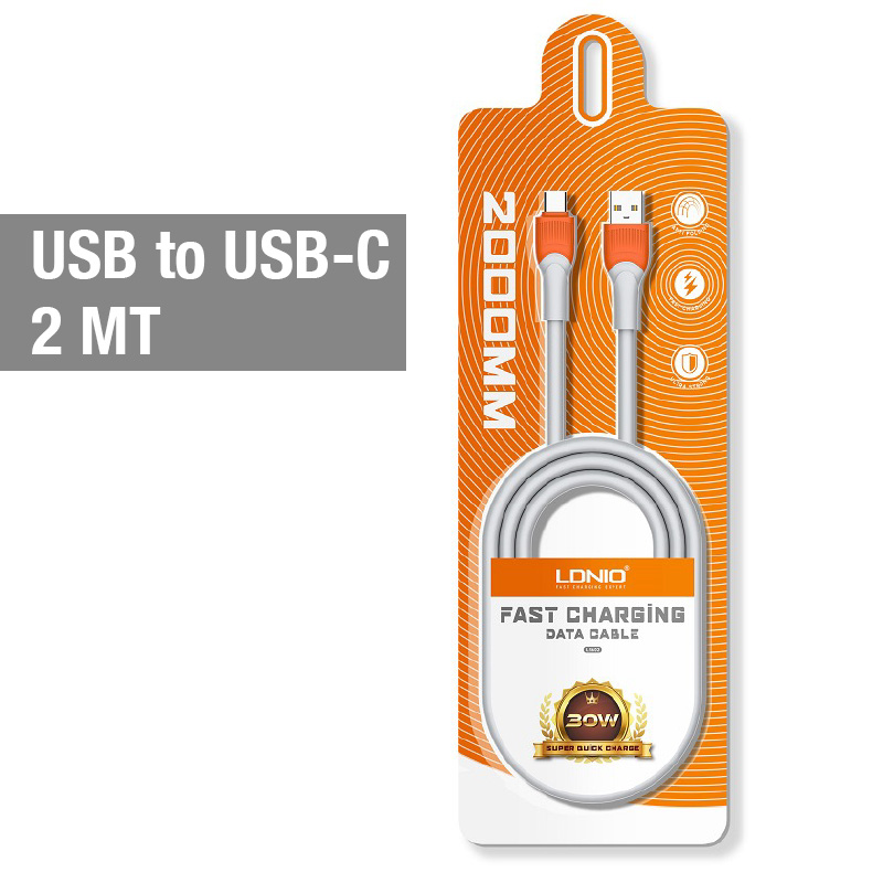 LDNIO LS602 30W Fast Charging Data Cable  USB-A to USB-C (6 ft) (Gray)