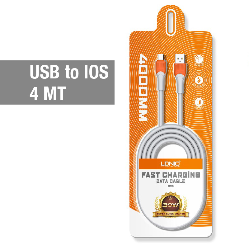 LS604 LDNIO 30W Fast Charging Gray Data Cable (4M) USB to IOS