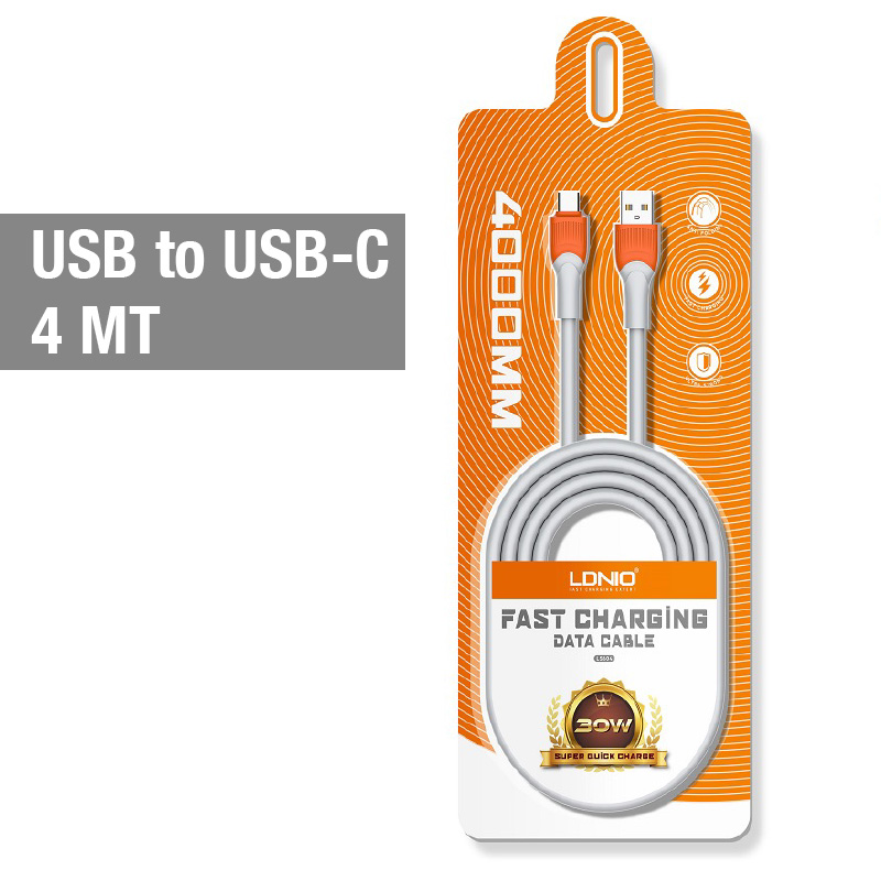 LDNIO LS604 30W Fast Charging Data Cable USB-A to USB-C (12 ft) (Gray) 