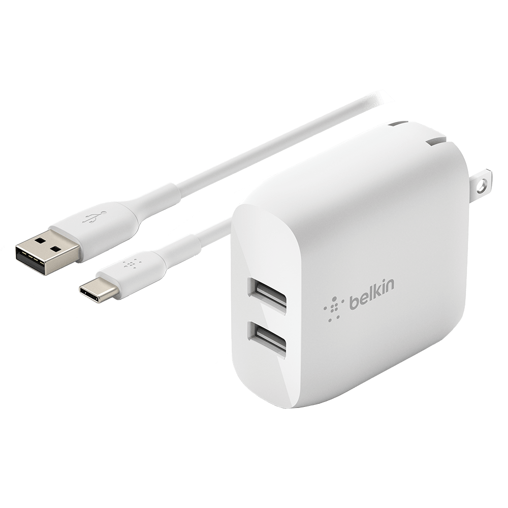 Belkin - Dual Port Usb A 24w Wall Charger With Usb A To Usb C Cable 3ft - White