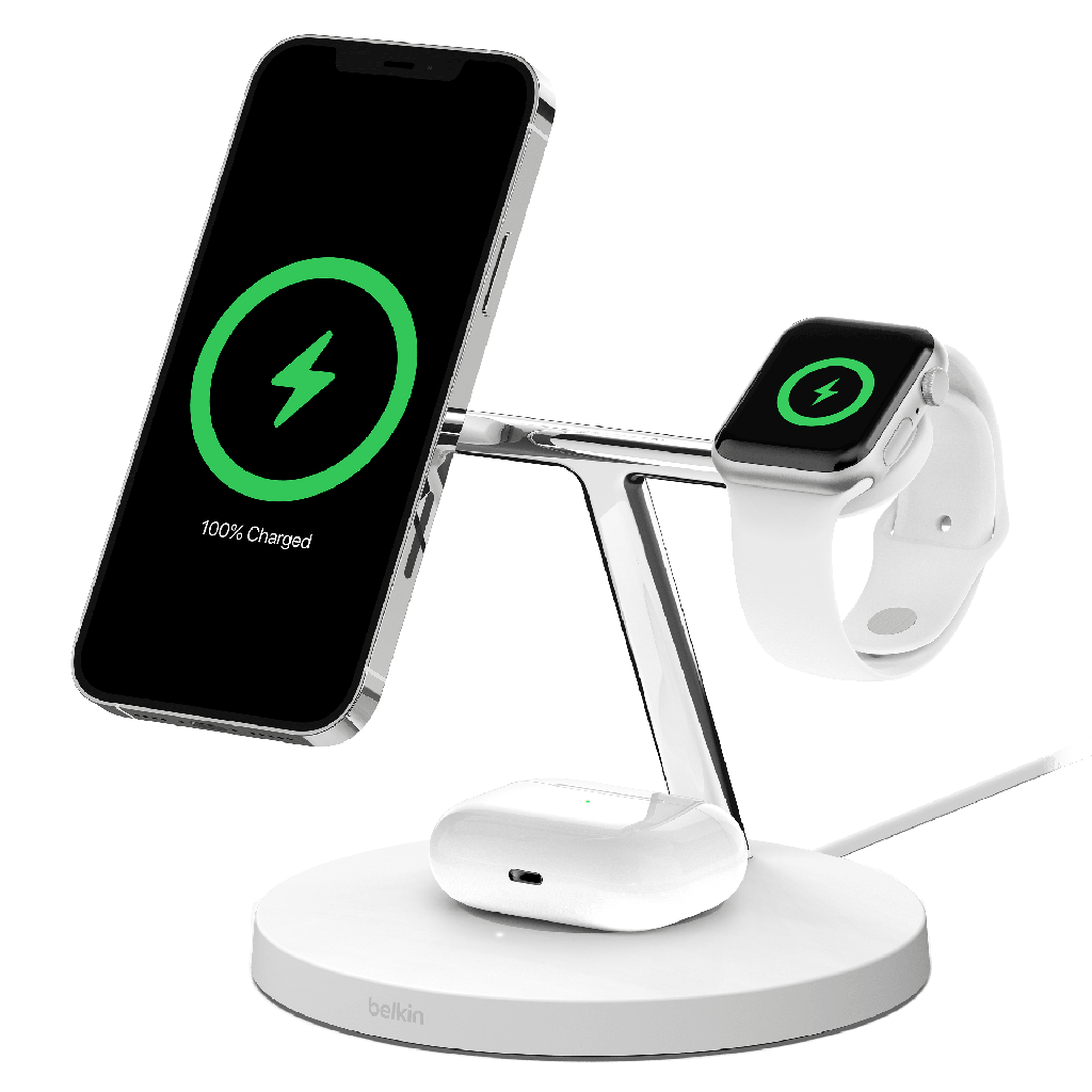Belkin - Boost Charge Pro 3 In 1 Magsafe Wireless Charging Stand 15w - White