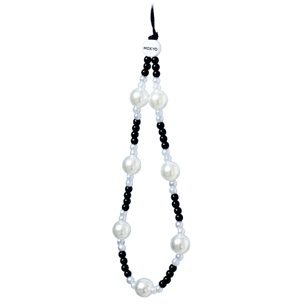 Moxyo - Lanyard Beaded Phone Charm - White And Black Pearl