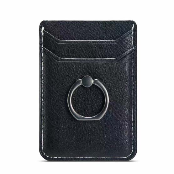 PU Leather Card Holder Ring Pouch with 3M Adhesive - Black