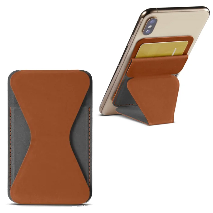 Universal Card Holder & Phone Stand with 3M Adhesive - Brown