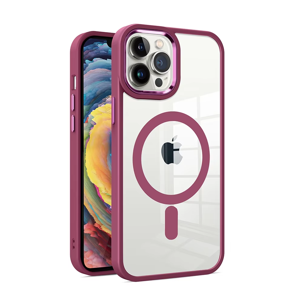 Metal Wireless Charging Case for iPhone 13 Pro Max - Burgundy