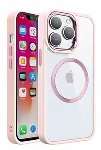 Metal Wireless Charging Case for iPhone 14 / 13 -Pink