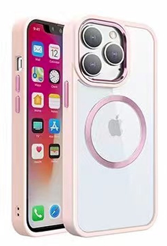Metal Wireless Charging Case for iPhone 14 Pro -Pink