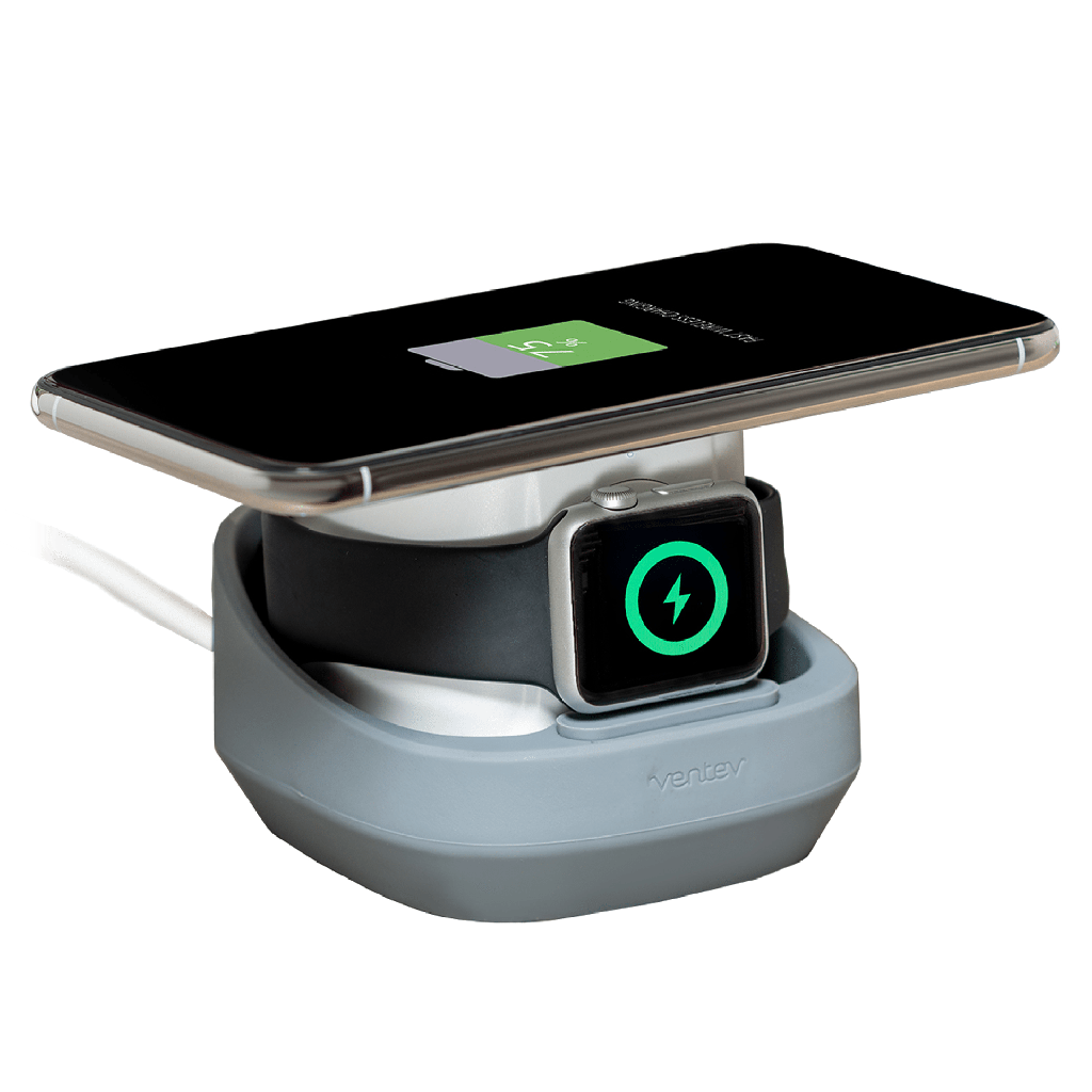 Ventev - Wireless Watchdock Duo Wireless Charging Pad 10w And Apple Watch Charger - White And Gray