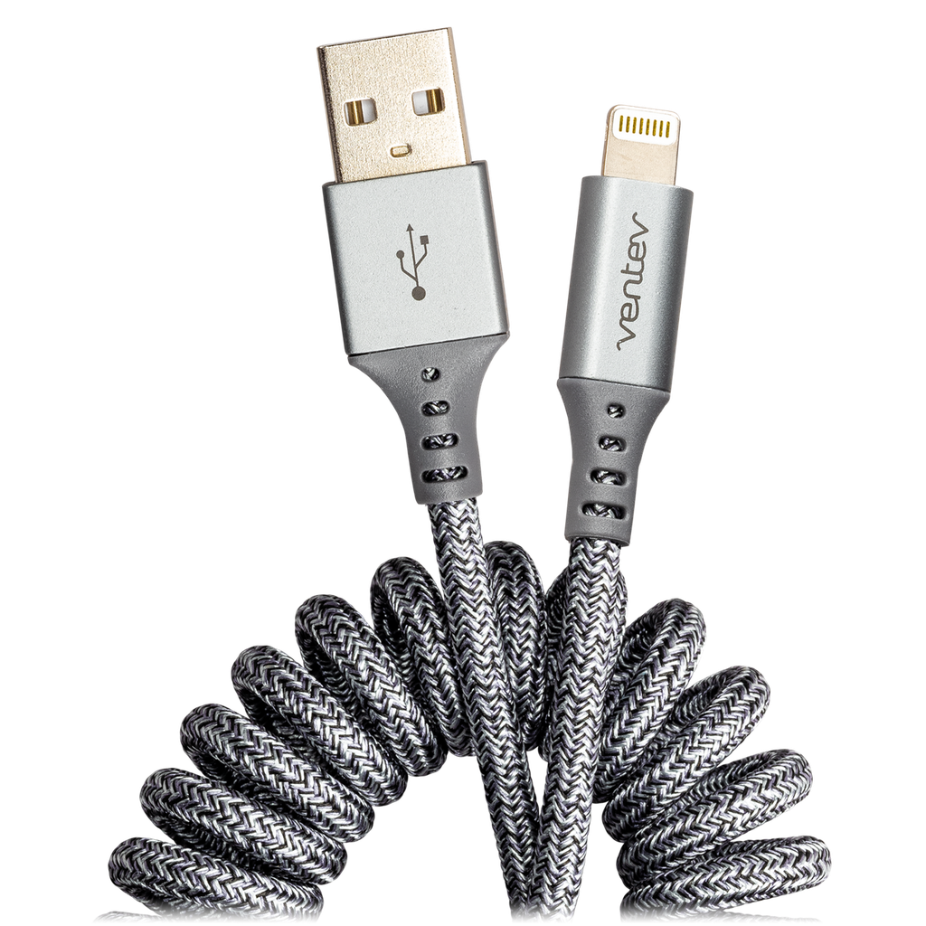 Ventev - Chargesync Helix Coiled Usb A To Apple Lightning Cable - Heather Gray