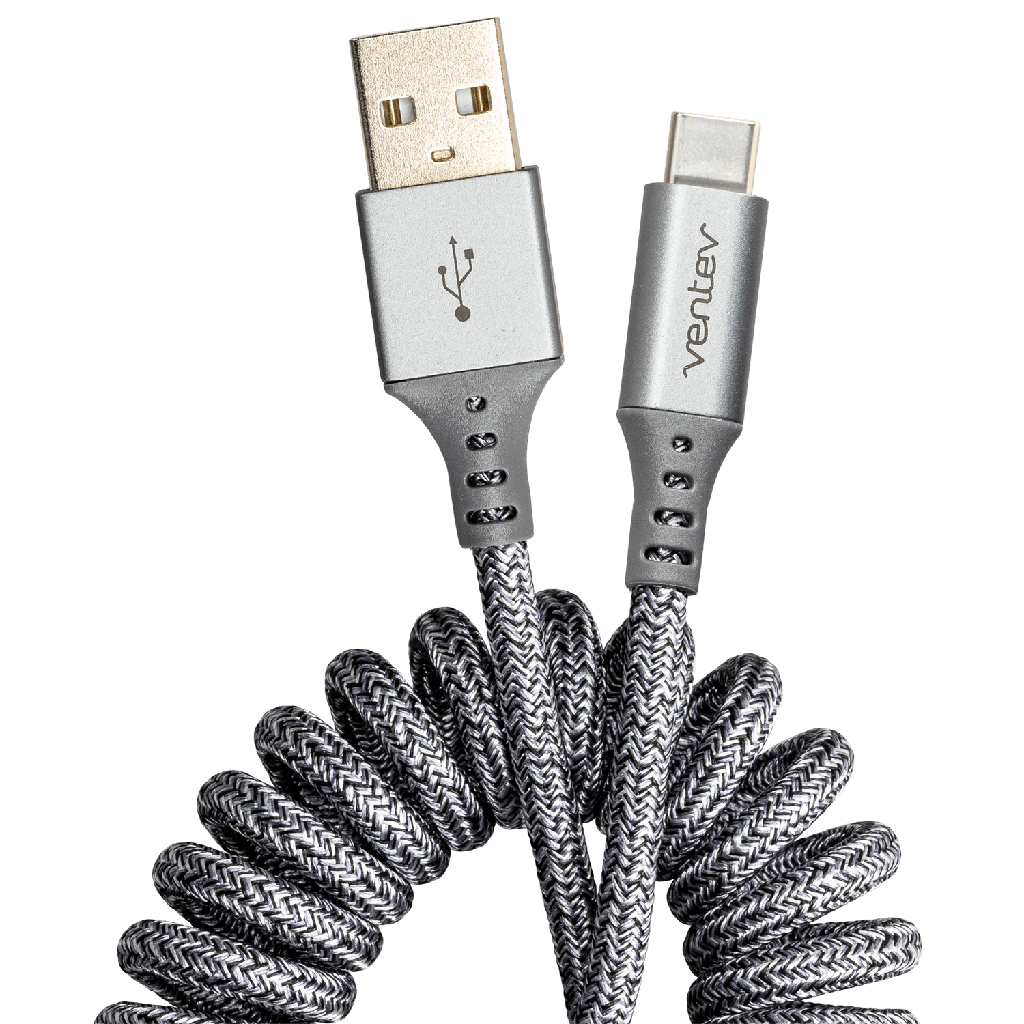 Ventev - Chargesync Helix Coiled Usb A To Usb C Cable - Heather Gray