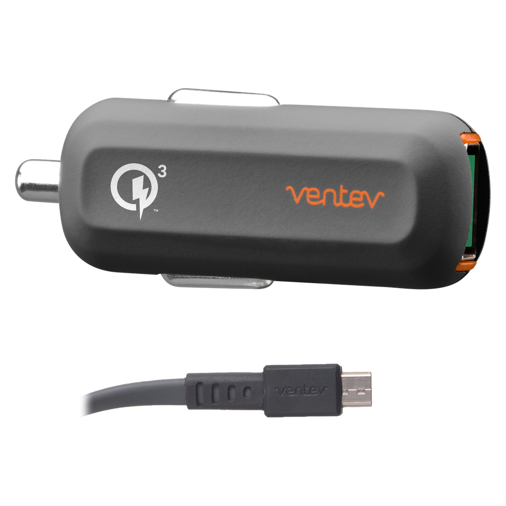 Ventev - Qc3.0 24w Dashport Rq1300 Mini Car Charger And Usb A To Micro Usb Cable 3.3ft - Gray