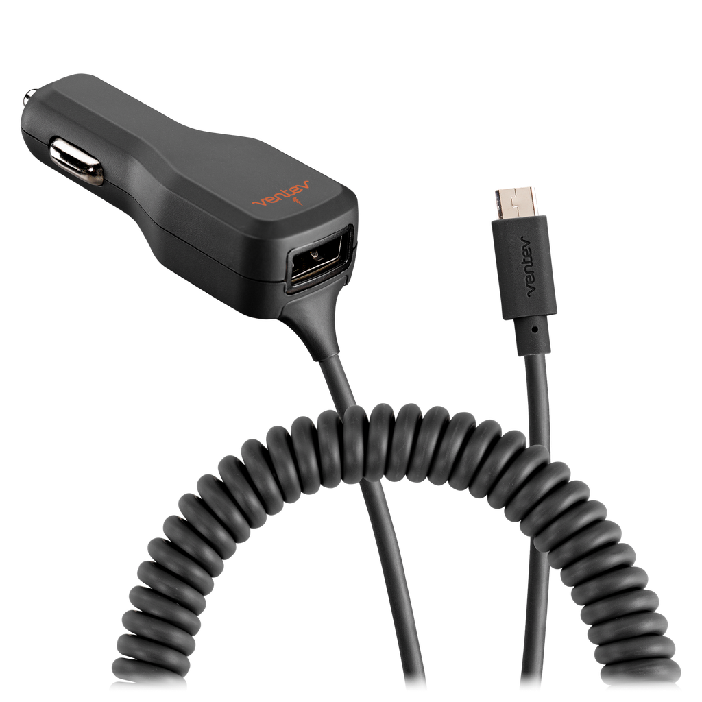 Ventev - 17w Dashport R2340c Dual Car Charger With Usb A And Connected Micro Usb Cable - Gray