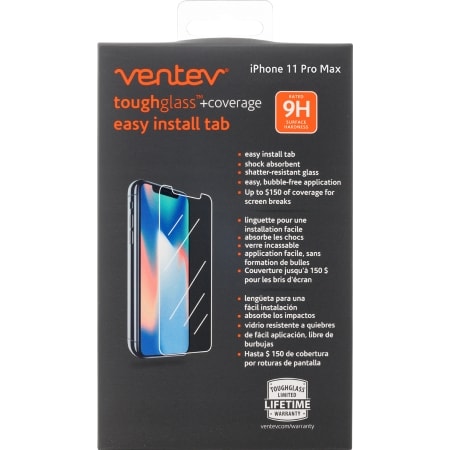 Ventev - Toughglass Plus Coverage Tempered Glass Screen Protector For Apple Iphone 11 Pro Max  /  Xs Max - Clear