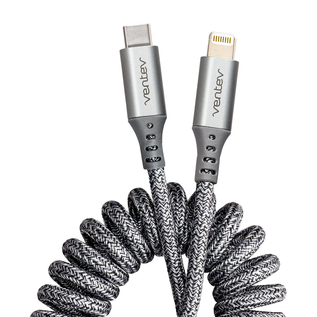 Ventev - Chargesync Helix Coiled Usb C To Apple Lightning Cable 3ft - Gray