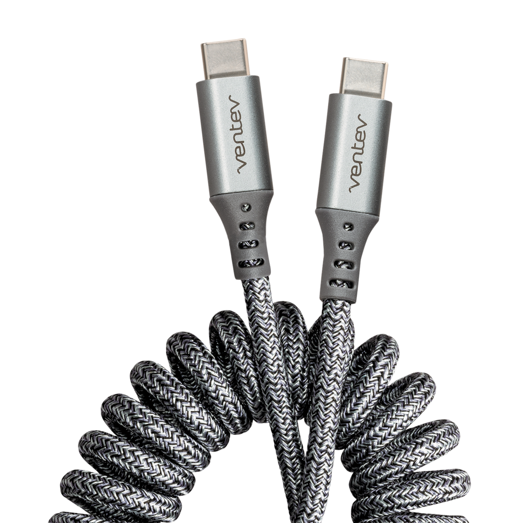 Ventev - Chargesync Helix Coiled Usb C To Usb Type C Cable 3ft - Gray