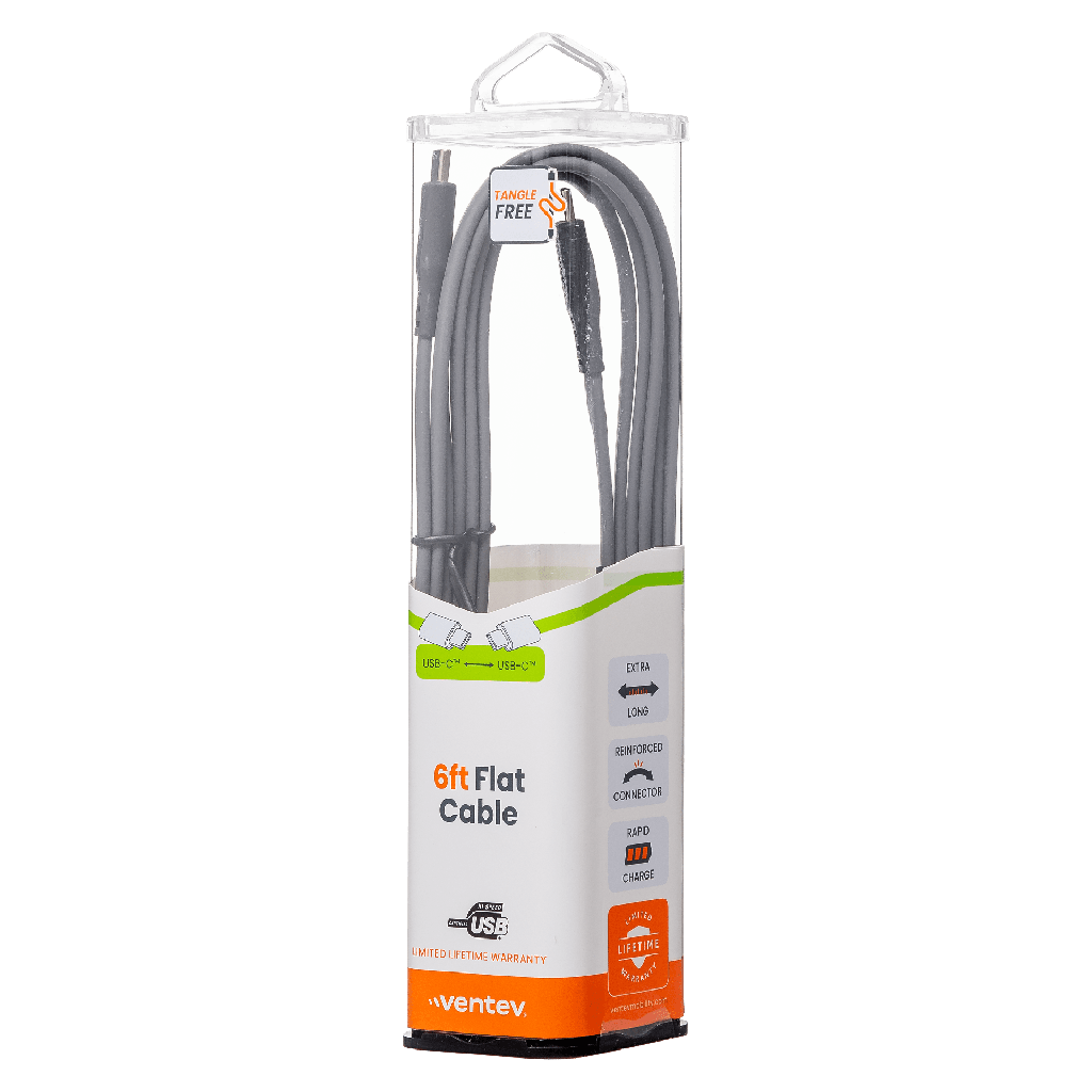 Ventev - Chargesync Flat Usb C To Usb C Cable 6ft - Grey