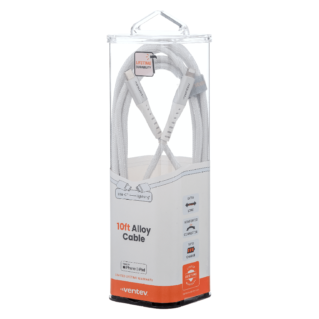 Ventev - Chargesync Alloy Usb C To Apple Lightning Cable 10ft - White
