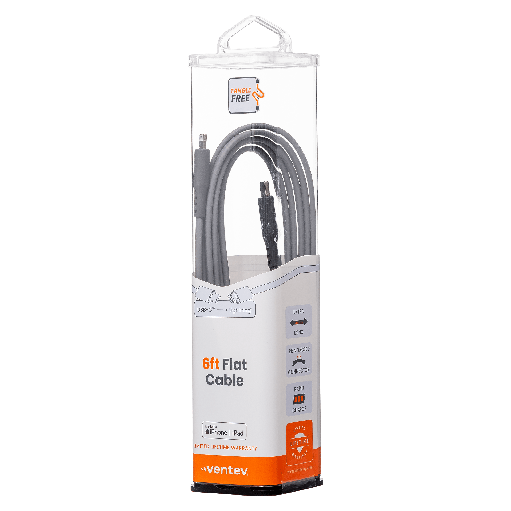 Ventev - Chargesync Flat Usb C To Apple Lightning Cable 6ft - Gray