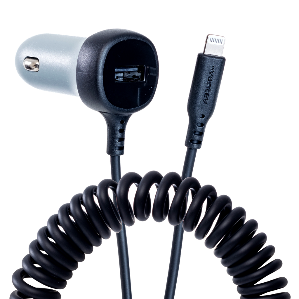 Ventev - 12w Usb A Car Charger With Attached 15w Apple Lightning Cord - Dark Gray