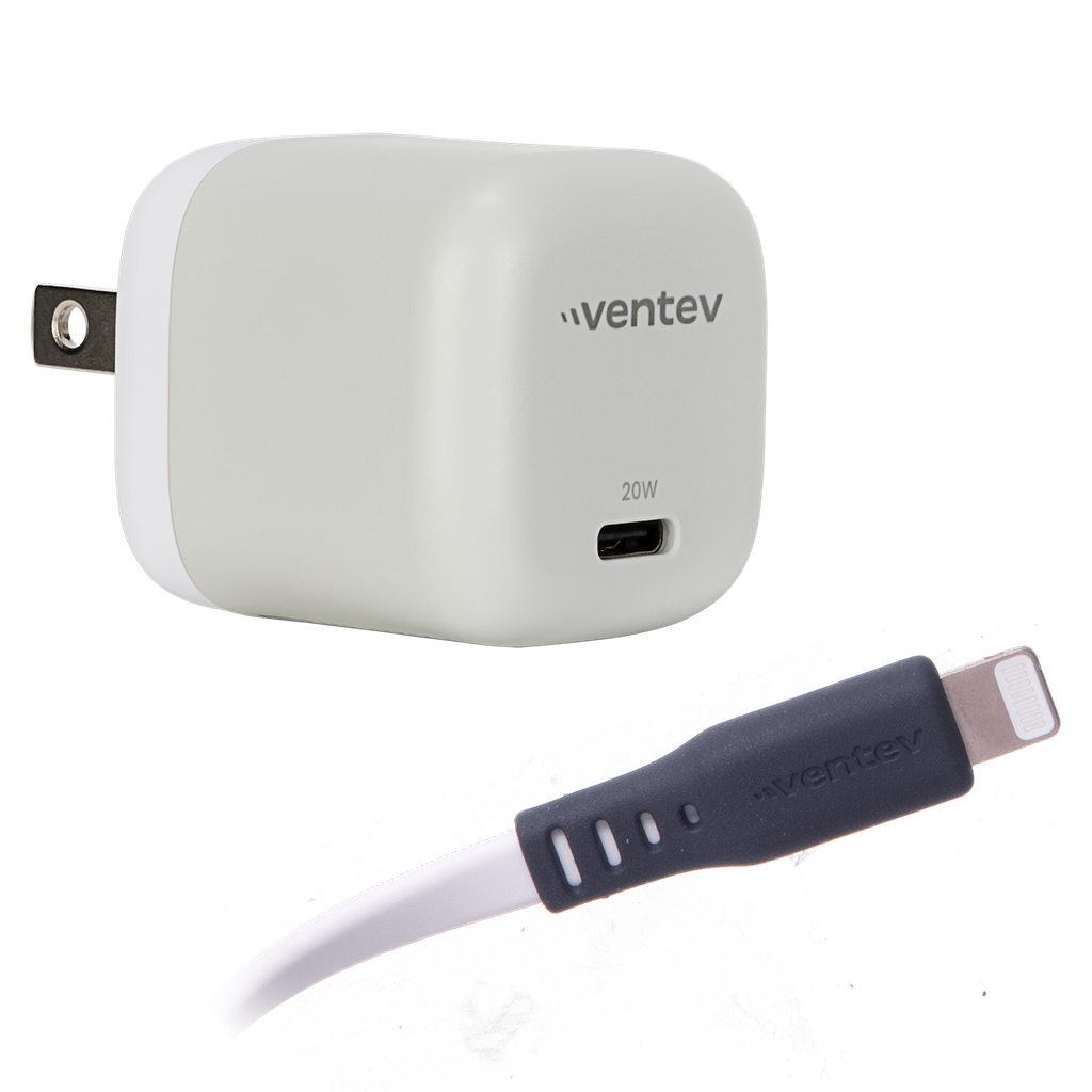 Ventev - 20w Pd Usb C Mini Wall Charger And Usb C To Apple Lightning Cable 3.3ft - White