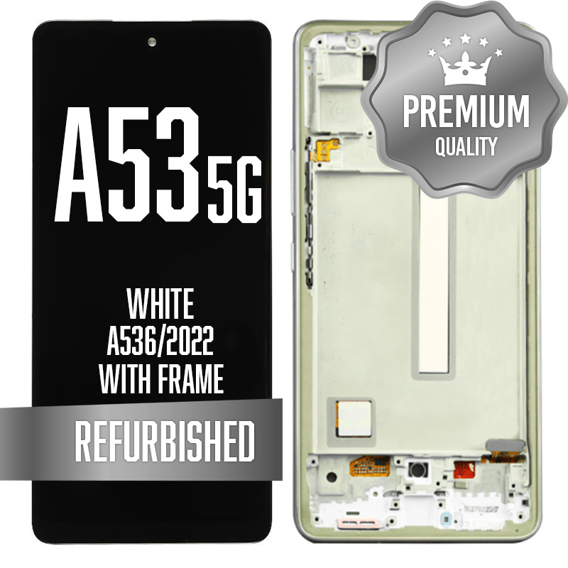 LCD with frame for Galaxy A53 5G (A536/2022) - White (Premium/ Refurbished)