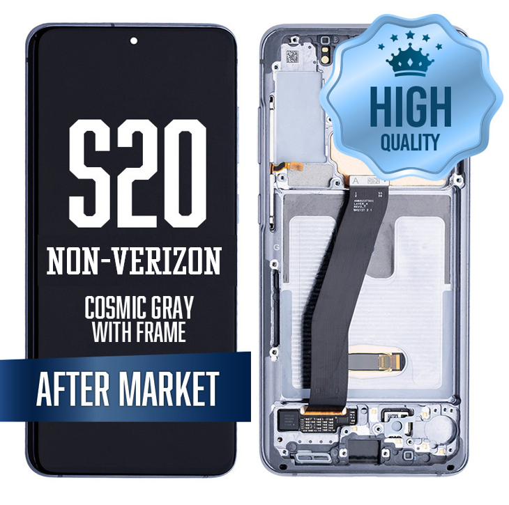 OLED Assembly for Samsung Galaxy S20 With Frame - Cosmic Gray (Non-Verizon 5G UW Frame) (High Quality - Aftermarket)