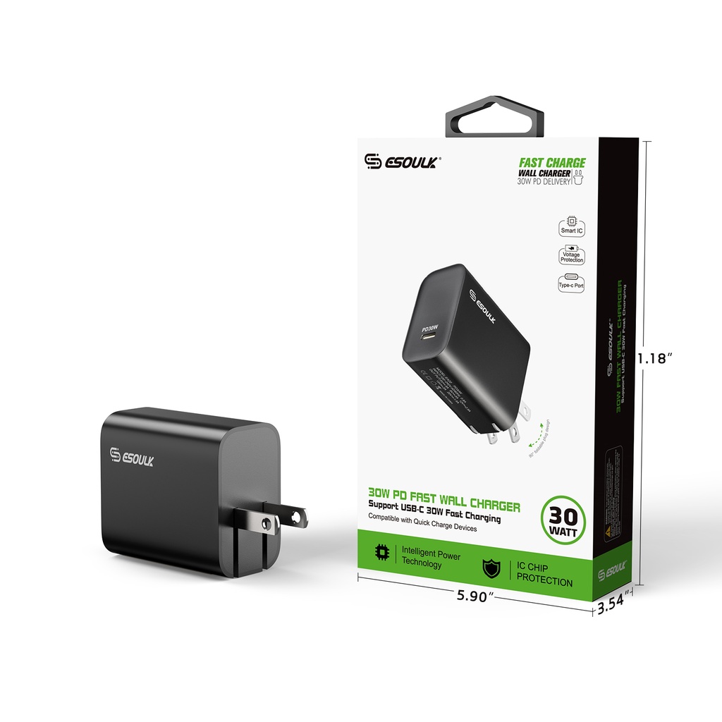Esoulk 30W PD Fast Wall Charger - Black