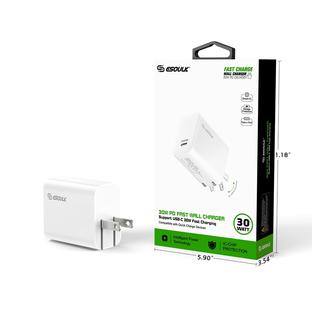 Esoulk 30W PD Fast Wall Charger - White