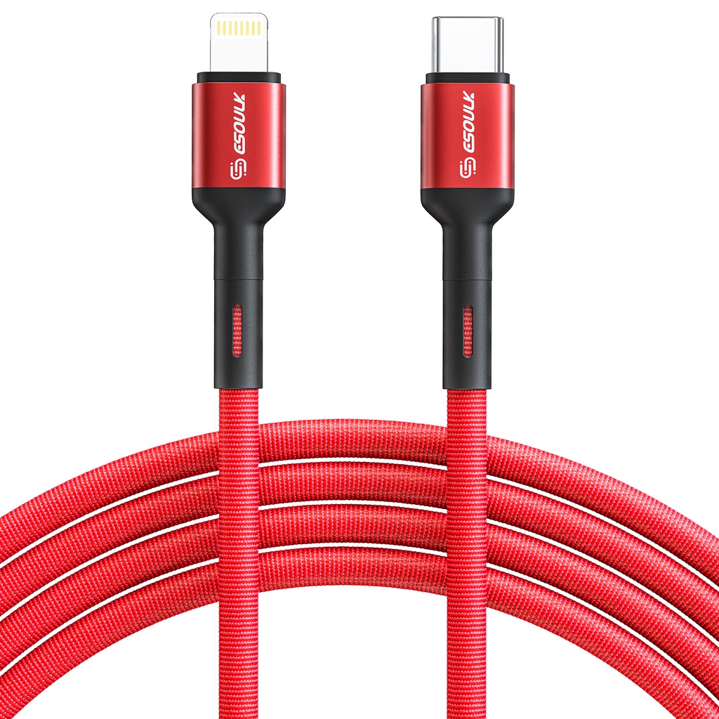 Esoulk 10ft Fast Charging Cable C to 8 Pin - Red