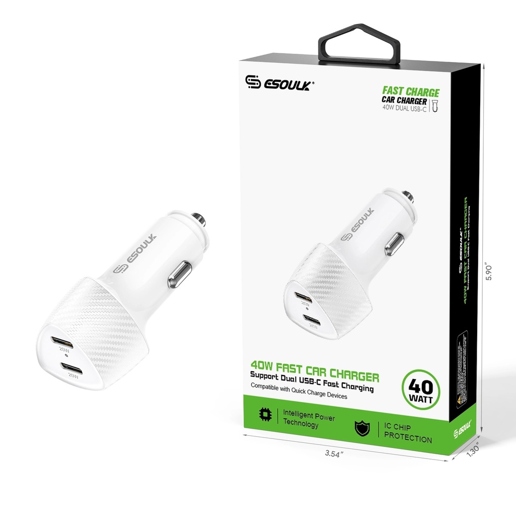 Esoulk 40W Dual Type-C Port Fast Car Charger (White)