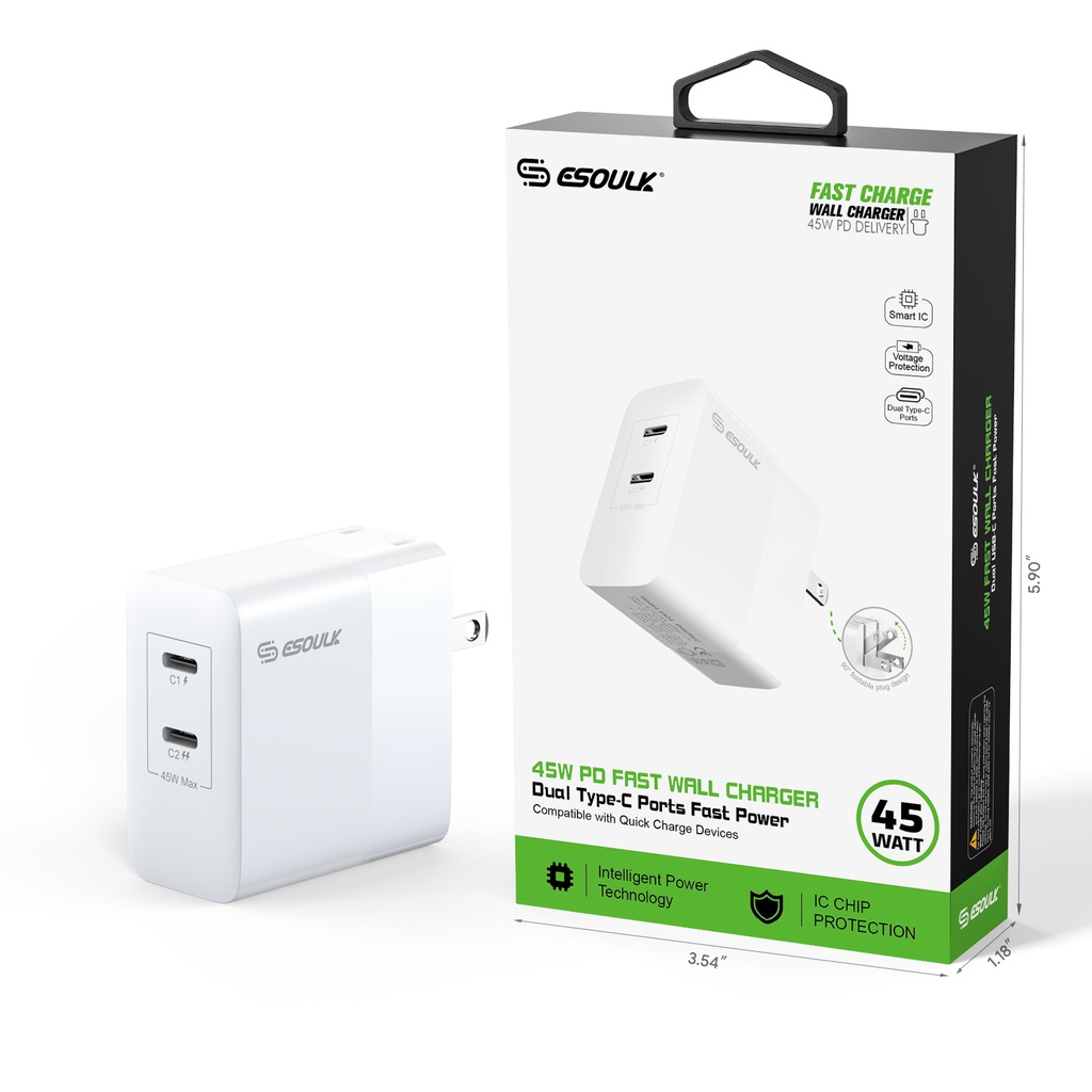 Esoulk EK2002 45W PD Dual USB-C Fast Wall Charger (White)