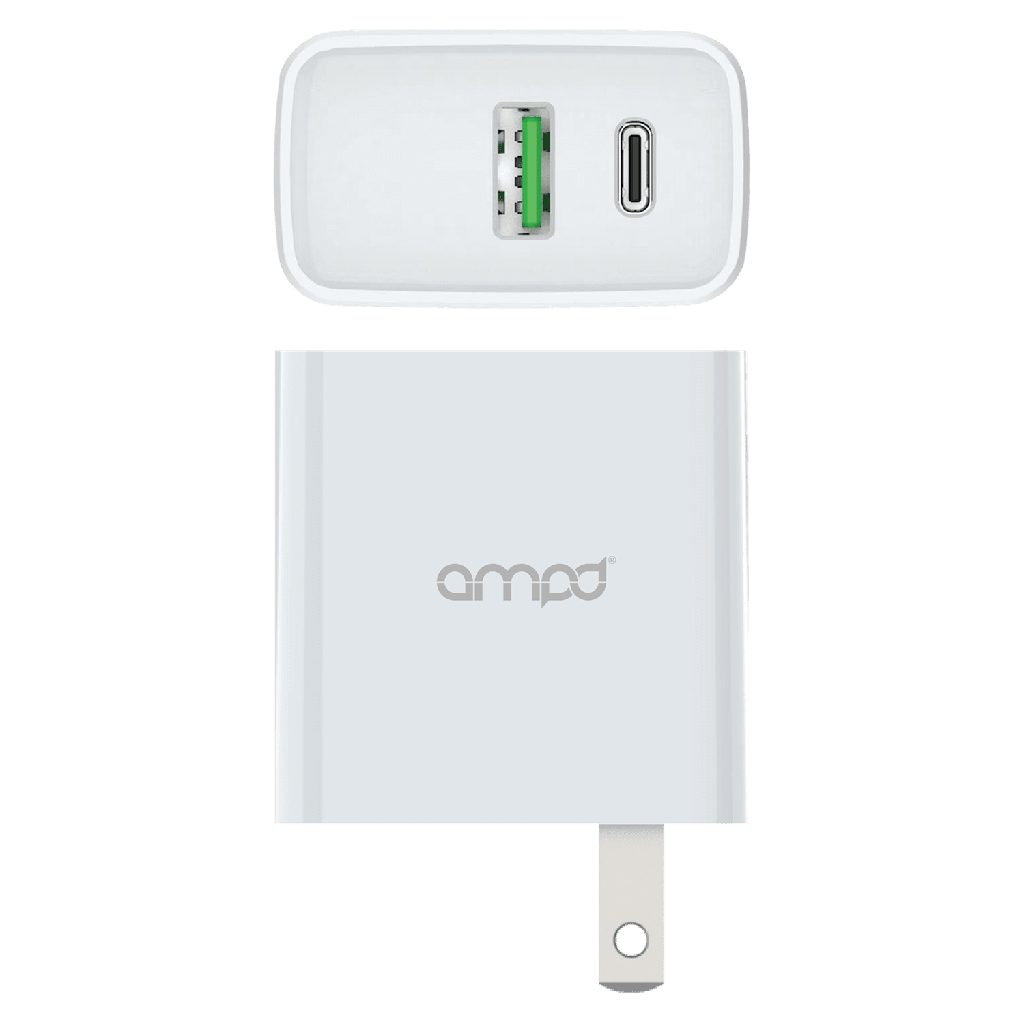 Ampd - Pd Fast 20w Usb C And Usb A Dual Port Wall Charger - White