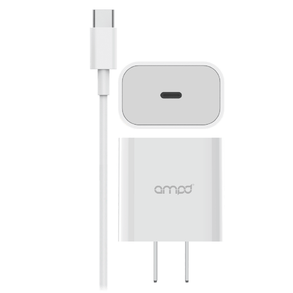 Ampd - Pd Fast 20w Usb C Wall Charger With Usb C To Usb C Cable 4ft - White