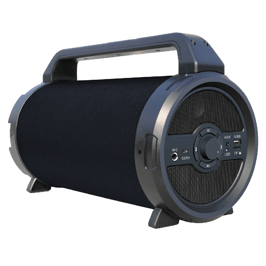 Ampd - Bazooka Barrel Fabric Bluetooth Speaker With Microphone - Black