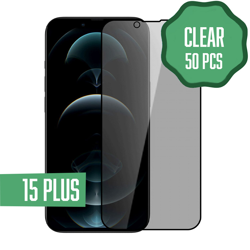 Clear Tempered Glass for iPhone 15 Plus (50 Pcs)