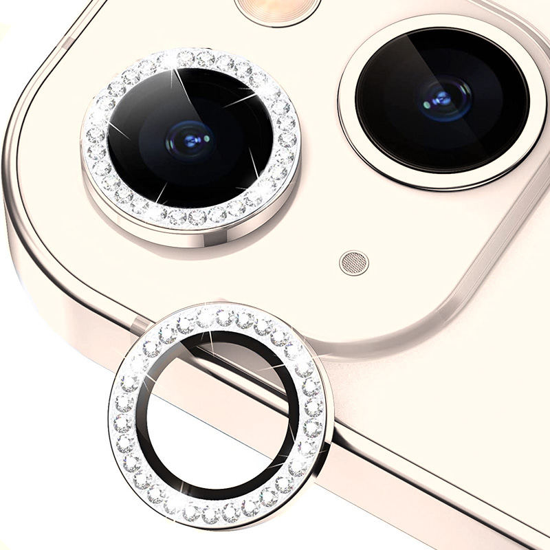 Diamond Camera Lens w/HD Tempered Glass  for iPhone 15 / 15 Plus (Starlight) (1 Pc)