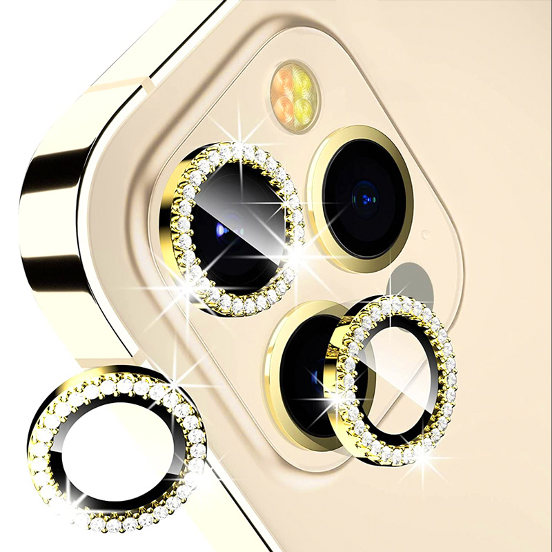 Diamond Camera Lens w/HD Tempered Glass  for iPhone 15 Pro / 15 Pro Max (Gold)
