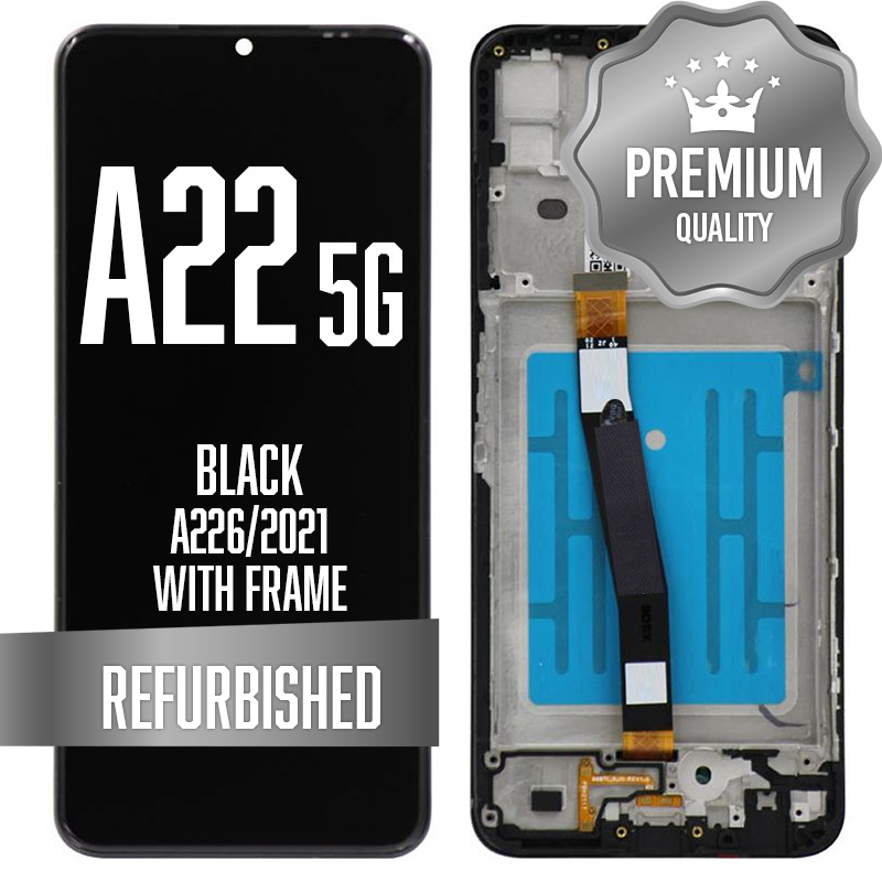LCD Assembly for Galaxy A22 5G (A226, 2021) with Frame - Black (Refurbished)